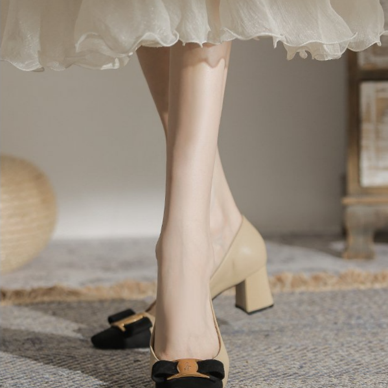 Women's Two Tone Block Heel Pu - Vintage Fashion Dresses recension och pris